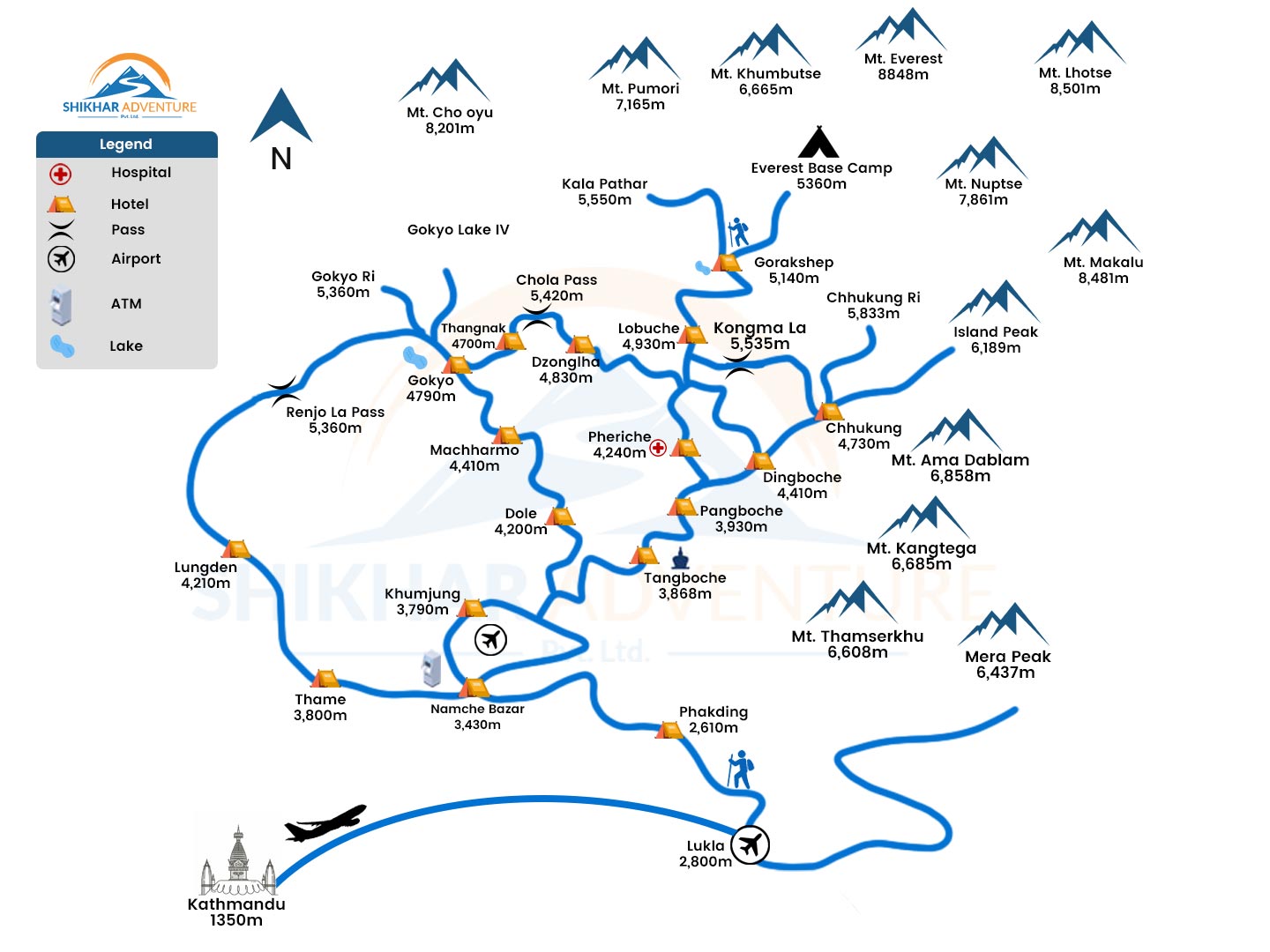 Everest Base Camp Yoga Trek - 15 Days Map