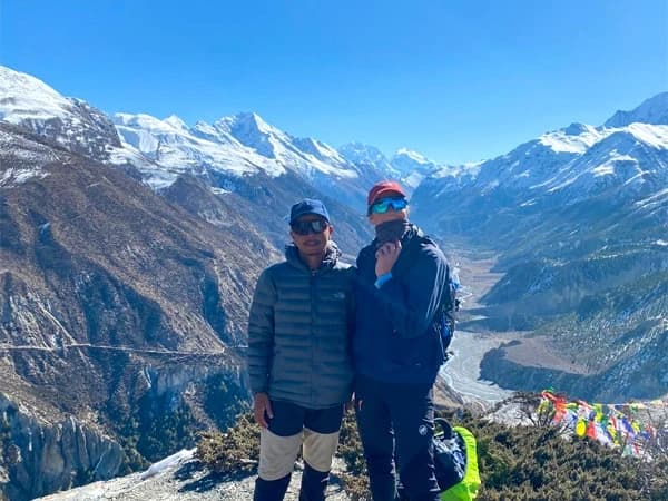 Annapurna Circuit Trek trail with mountain views in Nepal