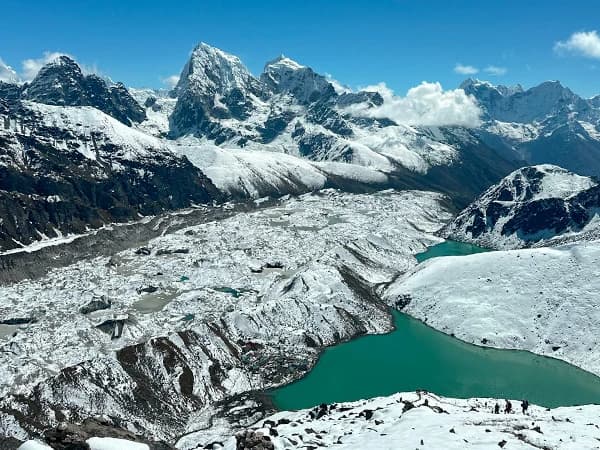 View of Gokyo Lake and surrounding glaciers from Gokyo Ri